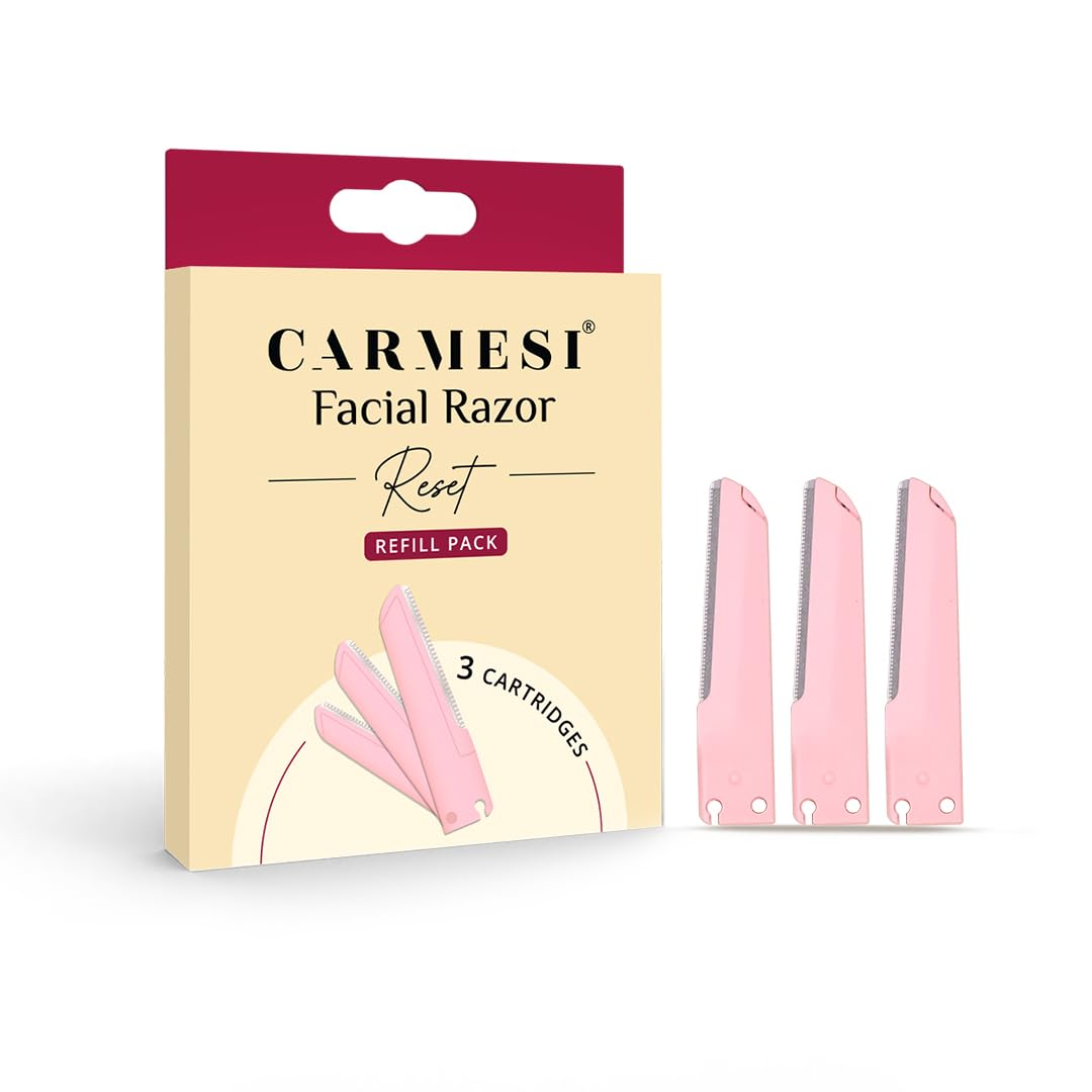 Carmesi Reusable Face Razor for Women Facial Hair - 3 Razors | Instant & Painless Hair Removal | For Eyebrows, Upper Lip, Forehead, Peach Fuzz, Chin and Sideburns | Dermaplaning Tool - Vamzn#