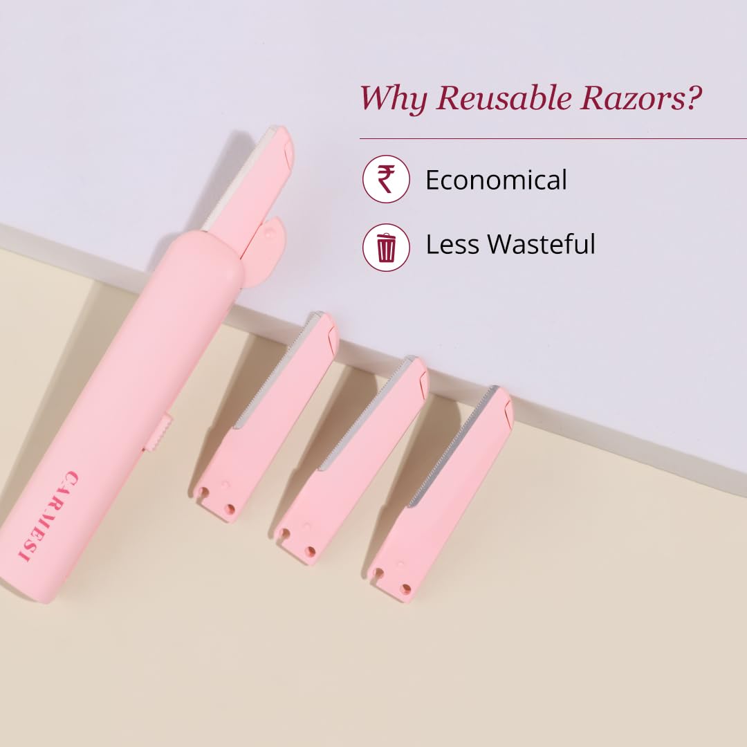 Carmesi Reusable Face Razor for Women Facial Hair - 3 Razors | Instant & Painless Hair Removal | For Eyebrows, Upper Lip, Forehead, Peach Fuzz, Chin and Sideburns | Dermaplaning Tool - Vamzn#