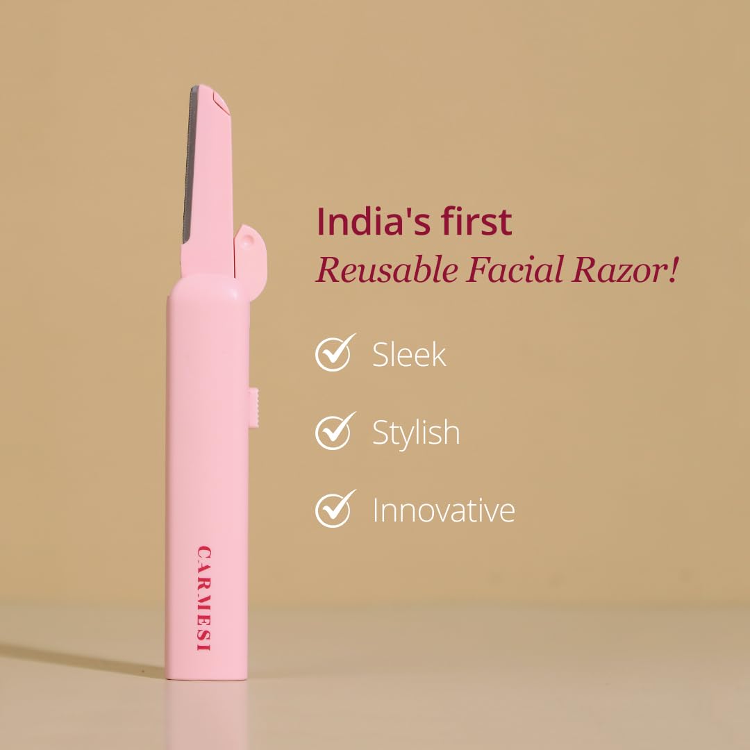 Carmesi Reusable Face Razor for Women Facial Hair - 3 Razors | Instant & Painless Hair Removal | For Eyebrows, Upper Lip, Forehead, Peach Fuzz, Chin and Sideburns | Dermaplaning Tool - Vamzn#