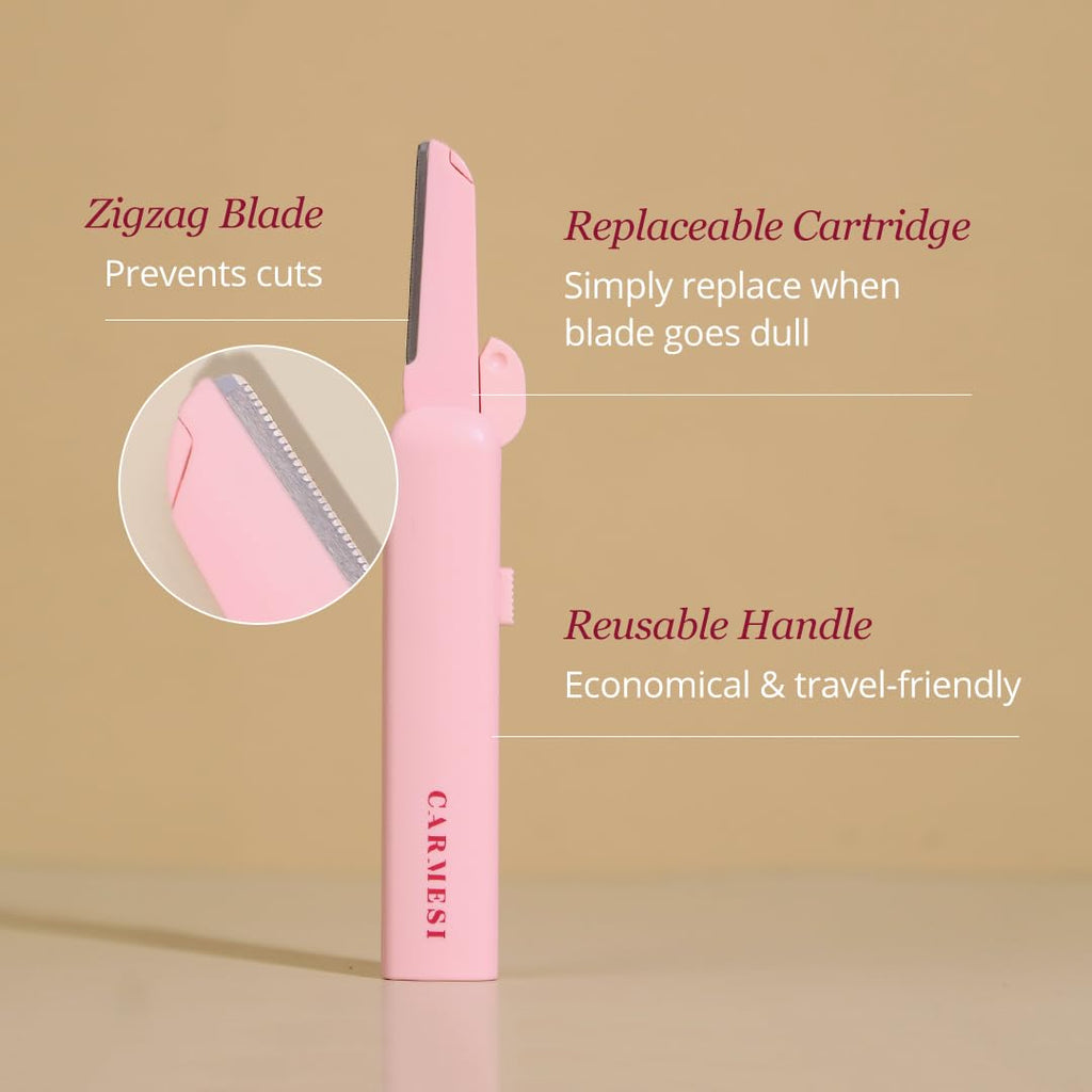 Carmesi Reusable Face Razor for Women Facial Hair - 3 Razors | Instant & Painless Hair Removal | For Eyebrows, Upper Lip, Forehead, Peach Fuzz, Chin and Sideburns | Dermaplaning Tool - Vamzn#