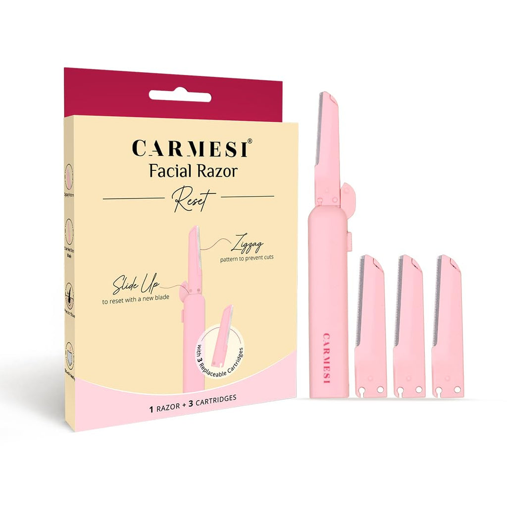 Carmesi Reusable Face Razor for Women Facial Hair - 3 Razors | Instant & Painless Hair Removal | For Eyebrows, Upper Lip, Forehead, Peach Fuzz, Chin and Sideburns | Dermaplaning Tool - Vamzn#