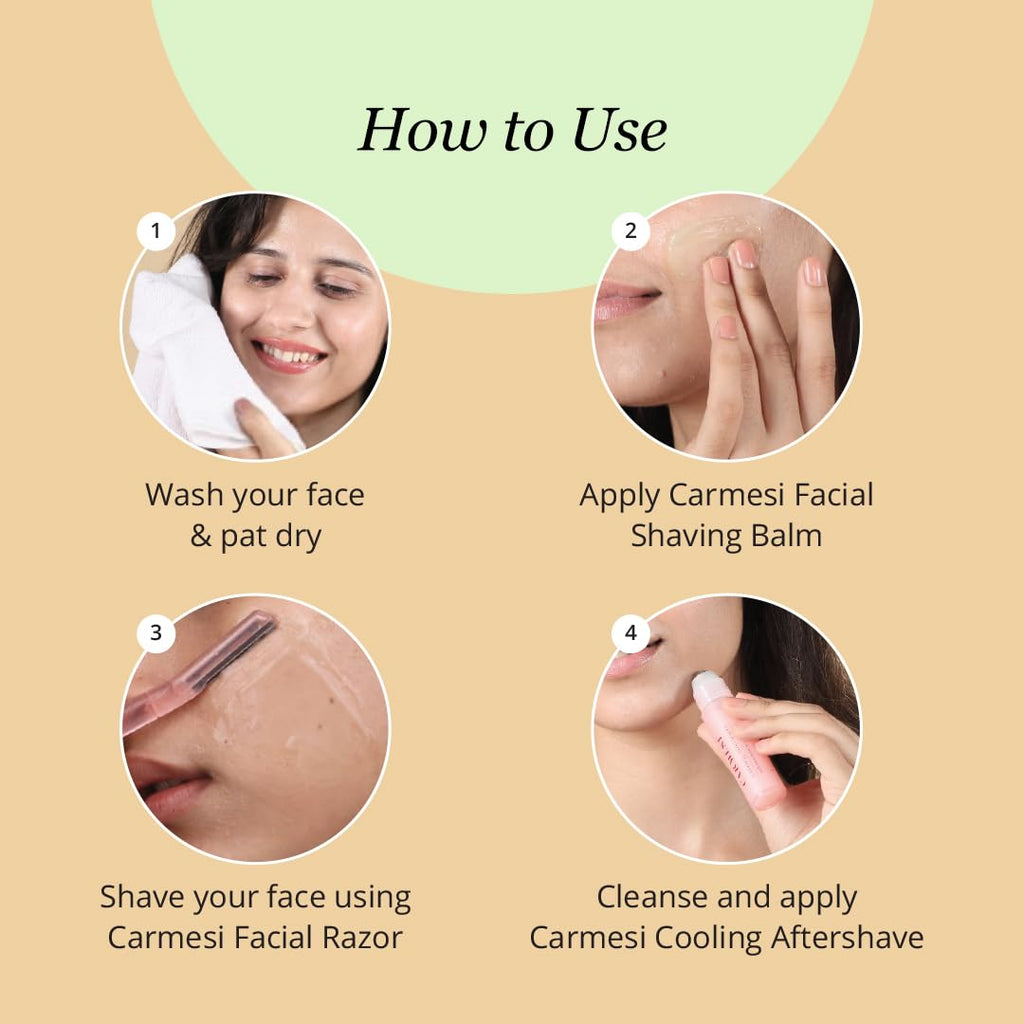 Carmesi Reusable Face Razor for Women Facial Hair - 3 Razors | Instant & Painless Hair Removal | For Eyebrows, Upper Lip, Forehead, Peach Fuzz, Chin and Sideburns | Dermaplaning Tool - Vamzn#