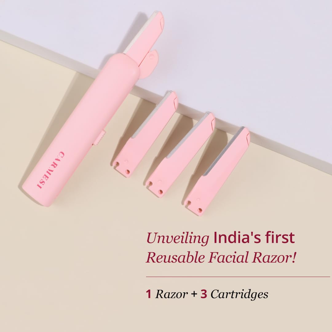 Carmesi Reusable Face Razor for Women Facial Hair - 3 Razors | Instant & Painless Hair Removal | For Eyebrows, Upper Lip, Forehead, Peach Fuzz, Chin and Sideburns | Dermaplaning Tool - Vamzn#