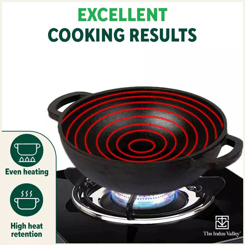 Super Smooth Cast Iron Kadai (Wok Model), Silicon Handle, Pre-seasoned, Nonstick, 100% Pure, Toxin-free, 25.4cm, 2.5L, 2.5kg