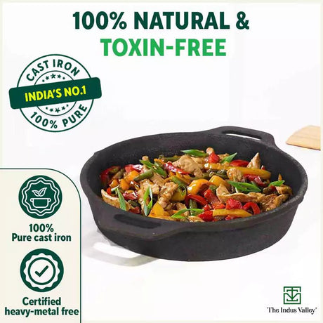 CASTrong Cast Iron Fry Pan, 2 Handles, Pre - seasoned, Nonstick, 100% Pure, Toxin - free, Induction, 24.6cm, 1.8L, 2.6kg - Vamzn#