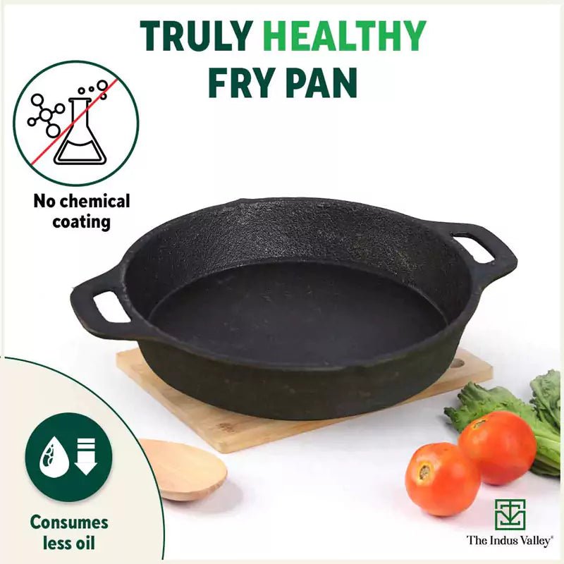 CASTrong Cast Iron Fry Pan, 2 Handles, Pre - seasoned, Nonstick, 100% Pure, Toxin - free, Induction, 24.6cm, 1.8L, 2.6kg - Vamzn#