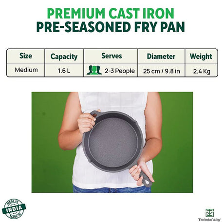 CASTrong Cast Iron Fry Pan, Pre - seasoned, Nonstick, 100% Pure, Toxin - free, Induction, 25cm, 1.6L, 2.4kg - Vamzn#