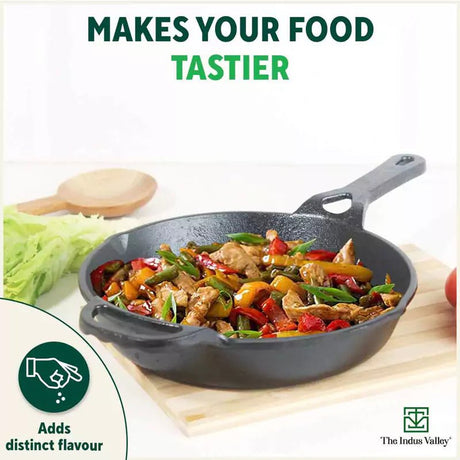 CASTrong Cast Iron Fry Pan/Skillet + Free ₹110 Spatula, Pre - seasoned, Nonstick, 100% Pure, Toxin - free, Induction, 25.4cm, 1.7L, 2.3kg - Vamzn#