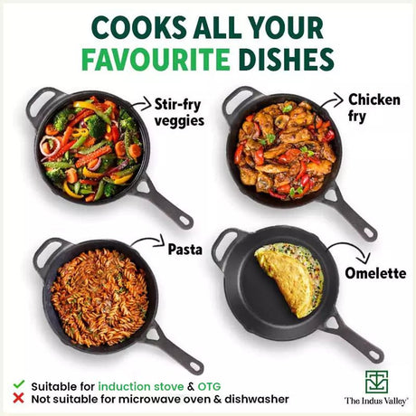CASTrong Cast Iron Fry Pan/Skillet + Free ₹110 Spatula, Pre - seasoned, Nonstick, 100% Pure, Toxin - free, Induction, 25.4cm, 1.7L, 2.3kg - Vamzn#