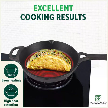 CASTrong Cast Iron Fry Pan/Skillet + Free ₹110 Spatula, Pre - seasoned, Nonstick, 100% Pure, Toxin - free, Induction, 25.4cm, 1.7L, 2.3kg - Vamzn#