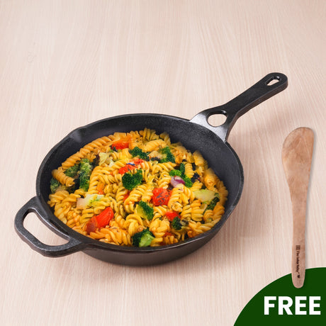 CASTrong Cast Iron Fry Pan/Skillet + Free ₹110 Spatula, Pre - seasoned, Nonstick, 100% Pure, Toxin - free, Induction, 25.4cm, 1.7L, 2.3kg - Vamzn#