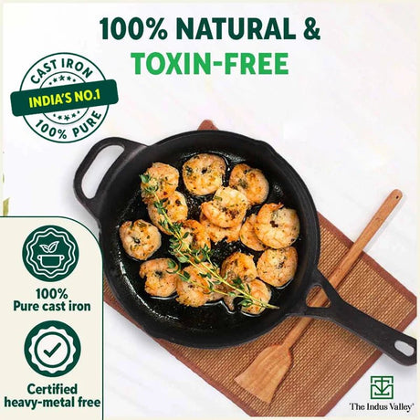 CASTrong Cast Iron Fry Pan/Skillet + Free ₹110 Spatula, Pre - seasoned, Nonstick, 100% Pure, Toxin - free, Induction, 25.4cm, 1.7L, 2.3kg - Vamzn#