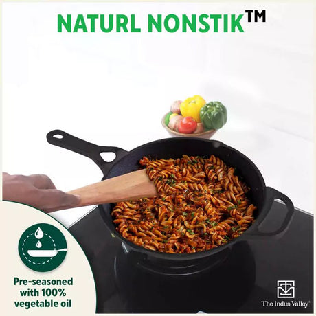 CASTrong Cast Iron Fry Pan/Skillet + Free ₹110 Spatula, Pre - seasoned, Nonstick, 100% Pure, Toxin - free, Induction, 25.4cm, 1.7L, 2.3kg - Vamzn#