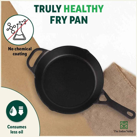 CASTrong Cast Iron Fry Pan/Skillet + Free ₹110 Spatula, Pre - seasoned, Nonstick, 100% Pure, Toxin - free, Induction, 25.4cm, 1.7L, 2.3kg - Vamzn#