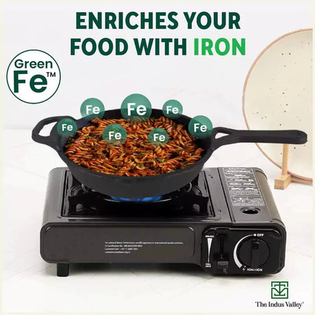 CASTrong Cast Iron Fry Pan/Skillet + Free ₹110 Spatula, Pre - seasoned, Nonstick, 100% Pure, Toxin - free, Induction, 25.4cm, 1.7L, 2.3kg - Vamzn#