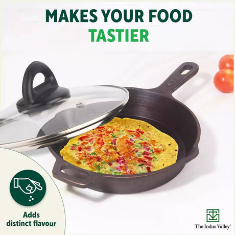 CASTrong Cast Iron Fry Pan/Skillet, Glass Lid, Pre - seasoned, Natural Nonstick, 100% Pure, Induction, 20.3cm, 0.9L, 2.3kg - Vamzn#