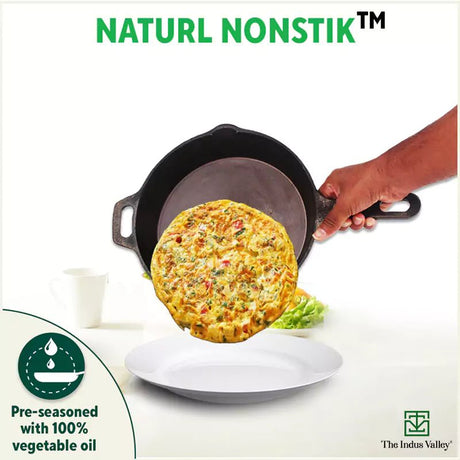 CASTrong Cast Iron Fry Pan/Skillet, Glass Lid, Pre - seasoned, Natural Nonstick, 100% Pure, Induction, 20.3cm, 0.9L, 2.3kg - Vamzn#