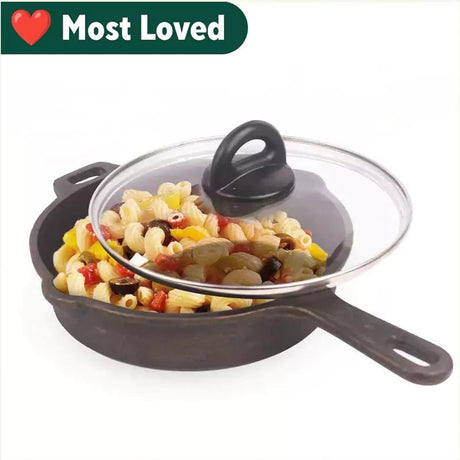CASTrong Cast Iron Fry Pan/Skillet, Glass Lid, Pre - seasoned, Natural Nonstick, 100% Pure, Induction, 20.3cm, 0.9L, 2.3kg - Vamzn#