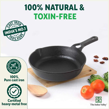 CASTrong Cast Iron Fry Pan/Skillet, Pre - seasoned, Natural Nonstick, 100% Pure, Toxin - free, Induction, 20.3cm, 0.9L, 1.6kg - Vamzn#