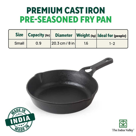 CASTrong Cast Iron Fry Pan/Skillet, Pre - seasoned, Natural Nonstick, 100% Pure, Toxin - free, Induction, 20.3cm, 0.9L, 1.6kg - Vamzn#