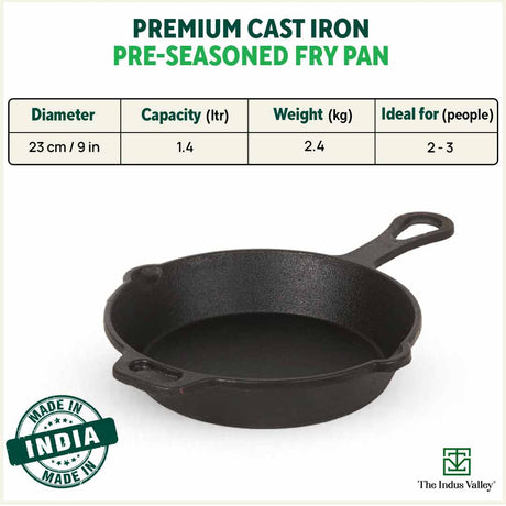 CASTrong Cast Iron Fry Pan/Skillet,Pre - seasoned, Nonstick, 100% Pure, Toxin - free, Induction, 23cm, 1.4L, 2.4kg - Vamzn#
