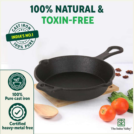 CASTrong Cast Iron Fry Pan/Skillet,Pre - seasoned, Nonstick, 100% Pure, Toxin - free, Induction, 23cm, 1.4L, 2.4kg - Vamzn#