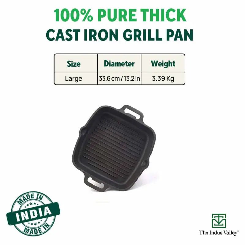 CASTrong Cast Iron Grill Pan, 2 Handles, Pre - seasoned, 100% Pure, Toxin - free, Induction, 33.6cm ,3.4 kg - Vamzn#