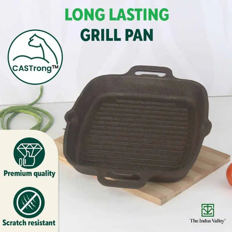 CASTrong Cast Iron Grill Pan, 2 Handles, Pre - seasoned, 100% Pure, Toxin - free, Induction, 33.6cm ,3.4 kg - Vamzn#