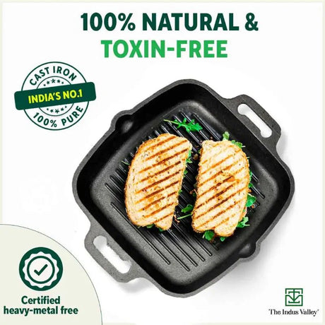 CASTrong Cast Iron Grill Pan, 2 Handles, Pre - seasoned, 100% Pure, Toxin - free, Induction, 33.6cm ,3.4 kg - Vamzn#