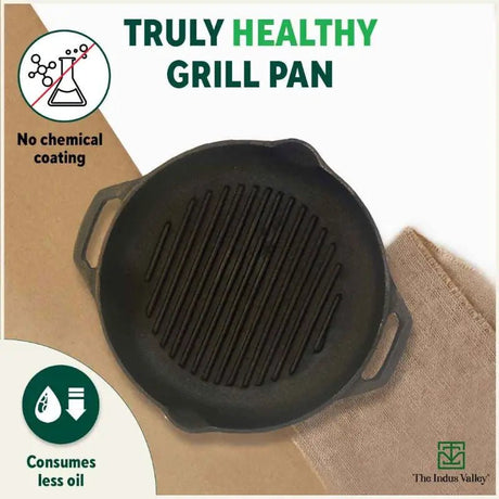 CASTrong Cast Iron Grill Pan, Round,Pre - seasoned, 100% Pure, Toxin - free, Induction, 27cm, 2.1kg - Vamzn#