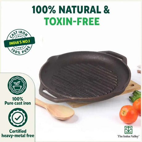 CASTrong Cast Iron Grill Pan, Round,Pre - seasoned, 100% Pure, Toxin - free, Induction, 27cm, 2.1kg - Vamzn#