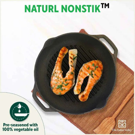 CASTrong Cast Iron Grill Pan, Round,Pre - seasoned, 100% Pure, Toxin - free, Induction, 27cm, 2.1kg - Vamzn#