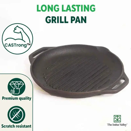 CASTrong Cast Iron Grill Pan, Round,Pre - seasoned, 100% Pure, Toxin - free, Induction, 27cm, 2.1kg - Vamzn#