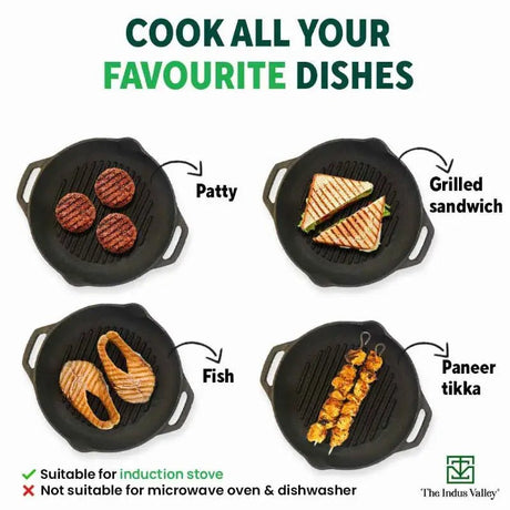 CASTrong Cast Iron Grill Pan, Round,Pre - seasoned, 100% Pure, Toxin - free, Induction, 27cm, 2.1kg - Vamzn#
