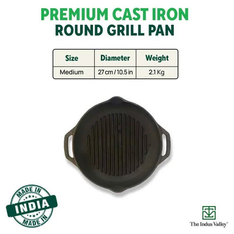 CASTrong Cast Iron Grill Pan, Round,Pre - seasoned, 100% Pure, Toxin - free, Induction, 27cm, 2.1kg - Vamzn#