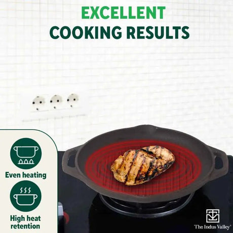 CASTrong Cast Iron Grill Pan, Round,Pre - seasoned, 100% Pure, Toxin - free, Induction, 27cm, 2.1kg - Vamzn#