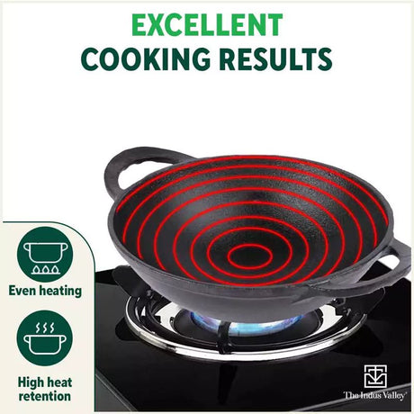 CASTrong Cast Iron Kadai+ Free ₹110 Spatula, Pre - seasoned, Nonstick, 100% Pure, Toxin - free, 25.2cm, 2.2L, 2.37kg - Vamzn#