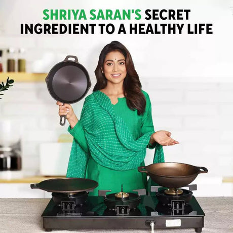 CASTrong Cast Iron Kadai+ Free ₹110 Spatula, Pre - seasoned, Nonstick, 100% Pure, Toxin - free, 25.2cm, 2.2L, 2.37kg - Vamzn#
