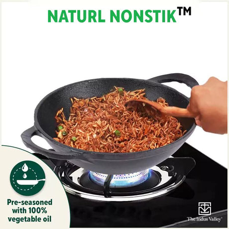 CASTrong Cast Iron Kadai+ Free ₹110 Spatula, Pre - seasoned, Nonstick, 100% Pure, Toxin - free, 25.2cm, 2.2L, 2.37kg - Vamzn#
