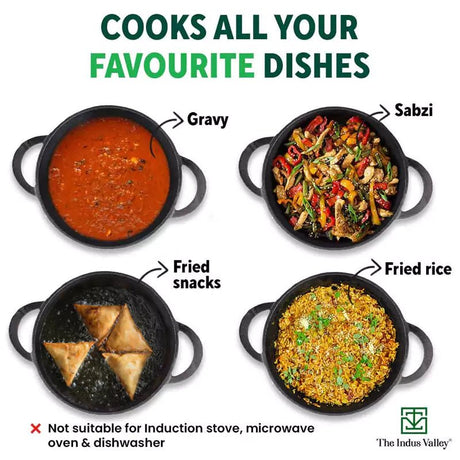 CASTrong Cast Iron Kadai+ Free ₹110 Spatula, Pre - seasoned, Nonstick, 100% Pure, Toxin - free, 25.2cm, 2.2L, 2.37kg - Vamzn#