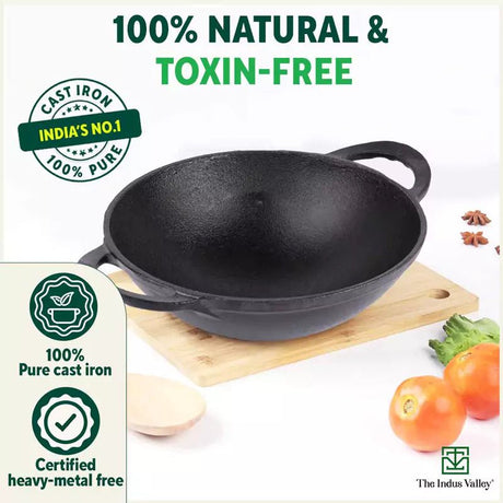 CASTrong Cast Iron Kadai+ Free ₹110 Spatula, Pre - seasoned, Nonstick, 100% Pure, Toxin - free, 25.2cm, 2.2L, 2.37kg - Vamzn#