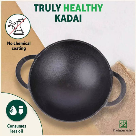CASTrong Cast Iron Kadai+ Free ₹110 Spatula, Pre - seasoned, Nonstick, 100% Pure, Toxin - free, 25.2cm, 2.2L, 2.37kg - Vamzn#