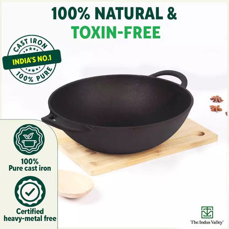 CASTrong Cast Iron Kadai, Pre - seasoned, Nonstick, 100% Pure, Toxin - free, 27cm, 2.5L, 2.5kg - Vamzn#
