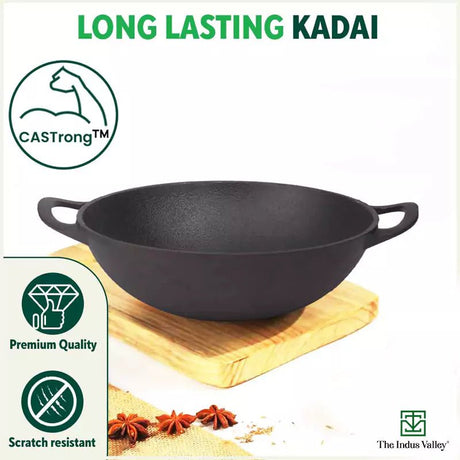 CASTrong Cast Iron Kadai, Pre - seasoned, Nonstick, 100% Pure, Toxin - free, 27cm, 2.5L, 2.5kg - Vamzn#