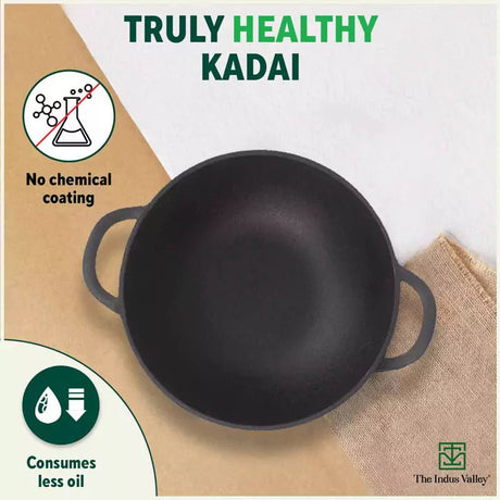 CASTrong Cast Iron Kadai, Pre - seasoned, Nonstick, 100% Pure, Toxin - free, 27cm, 2.5L, 2.5kg - Vamzn#