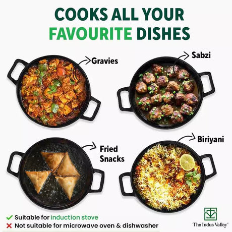 CASTrong Cast Iron Kadai, Pre - seasoned, Nonstick, 100% Pure, Toxin - free, Induction, 21/25cm, 1.7L/3.1L, 1.7kg/3.3kg - Vamzn#