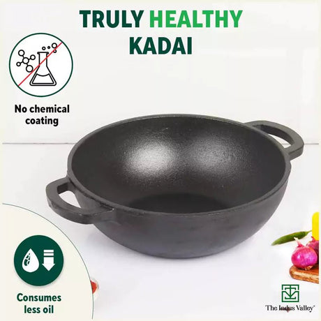 CASTrong Cast Iron Kadai ,Pre - seasoned, Nonstick, 100% Pure, Toxin - free, Induction, Free ₹110 Spatula, 25.4 cm, 2.3L, 2.5kg - Vamzn#