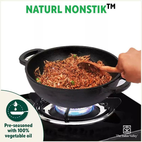 CASTrong Cast Iron Kadai ,Pre - seasoned, Nonstick, 100% Pure, Toxin - free, Induction, Free ₹110 Spatula, 25.4 cm, 2.3L, 2.5kg - Vamzn#