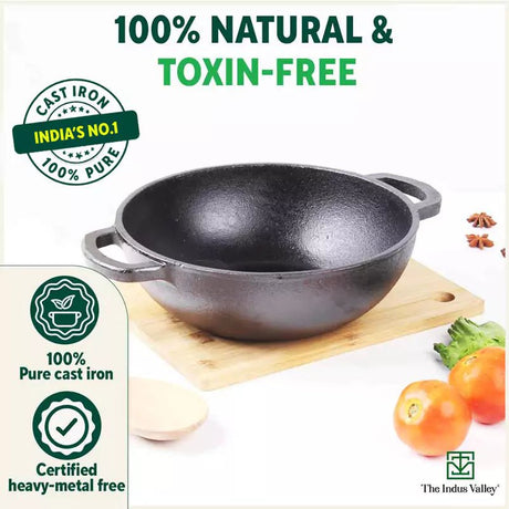 CASTrong Cast Iron Kadai ,Pre - seasoned, Nonstick, 100% Pure, Toxin - free, Induction, Free ₹110 Spatula, 25.4 cm, 2.3L, 2.5kg - Vamzn#