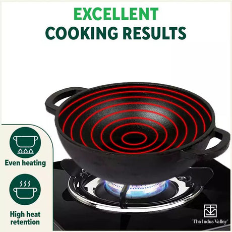 CASTrong Cast Iron Kadai ,Pre - seasoned, Nonstick, 100% Pure, Toxin - free, Induction, Free ₹110 Spatula, 25.4 cm, 2.3L, 2.5kg - Vamzn#
